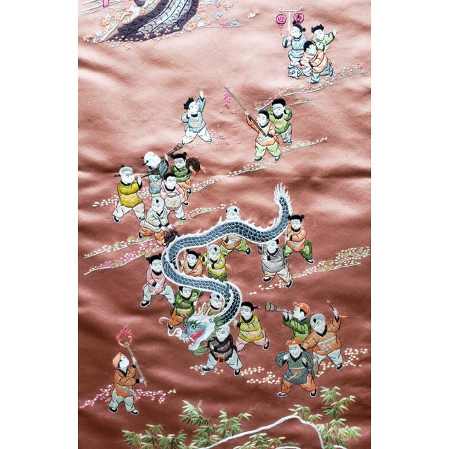 1900 - 1909 Mid-Century Chinese Gold Couched Silk Embroidery Panel - Santa Barbara Estate For Sale - Image 5 of 8