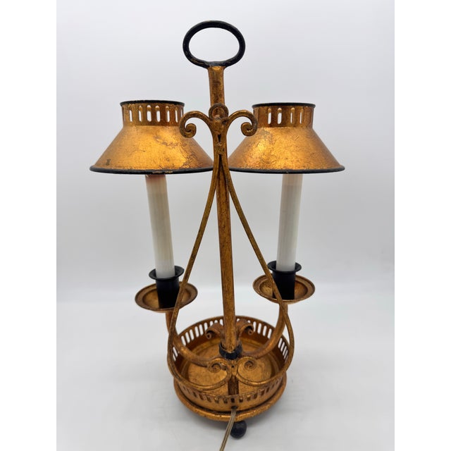 Florentia 1960s Italian Florentia Tole Double Light Bouillotte Lamp For Sale - Image 4 of 7