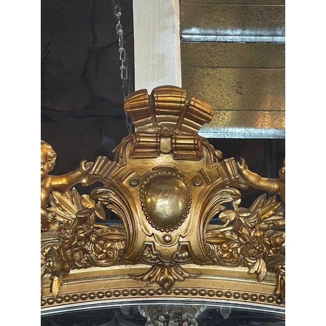Gold Monumental 19th Century French Louis XVI Giltwood Mirror For Sale - Image 8 of 10