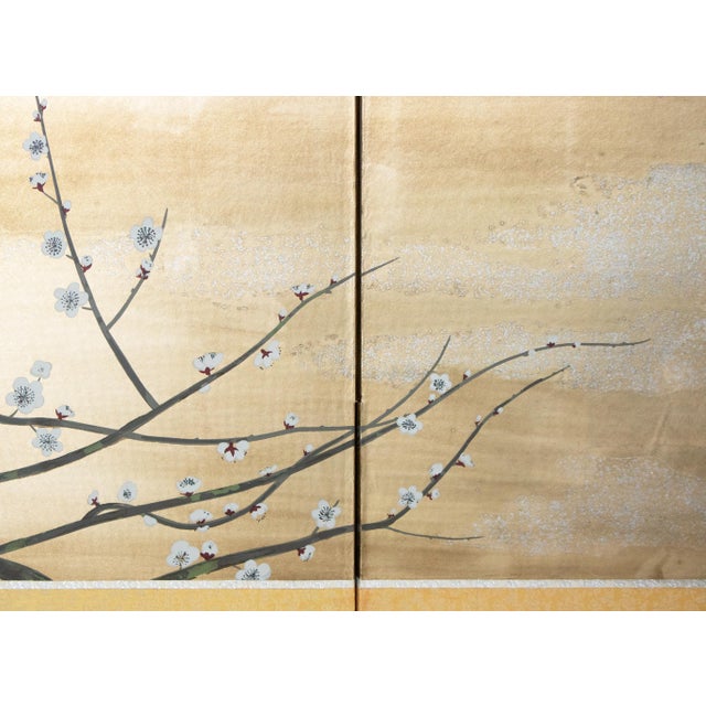 Wood "Sakura and Mejiro Birds", 1970s Showa Era Japanese Byobu Screen For Sale - Image 7 of 18