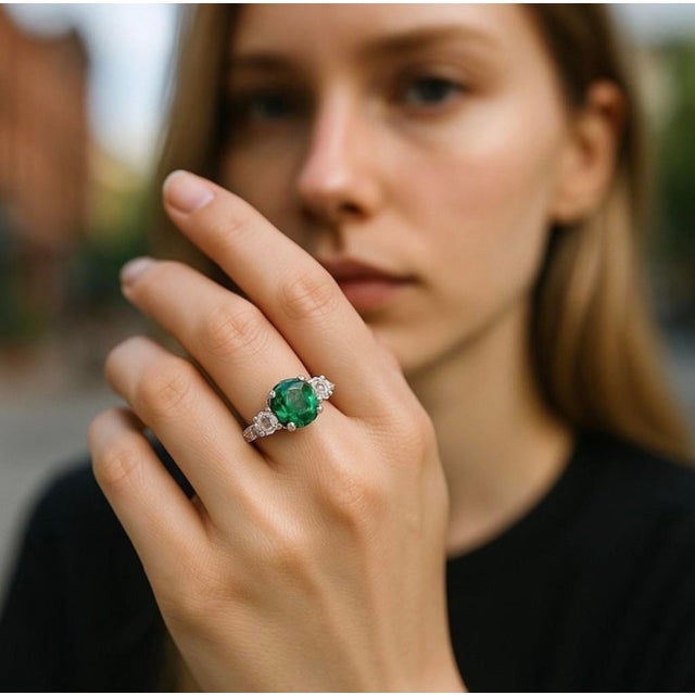 Green Gia Certified Colombian Emerald Diamond 2.85 Carat 18 Karat Gold Cocktail Ring, Size 6.5 For Sale - Image 8 of 8