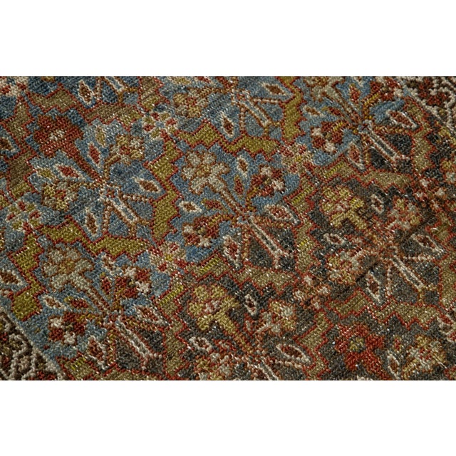 Alllover Antique Malayer Handmade Wool Runner in Blue From the 1900s For Sale - Image 9 of 9