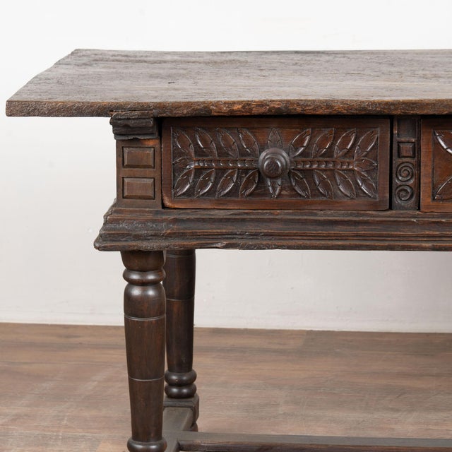 Brown Late 18th Century Spanish Oak Three Drawer Console Table For Sale - Image 8 of 18
