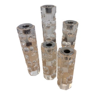 Vintage Lucite Bubble Candleholders, Set of 5, Graduated Heights For Sale