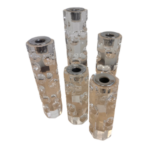 Vintage Lucite Bubble Candleholders, Set of 5, Graduated Heights