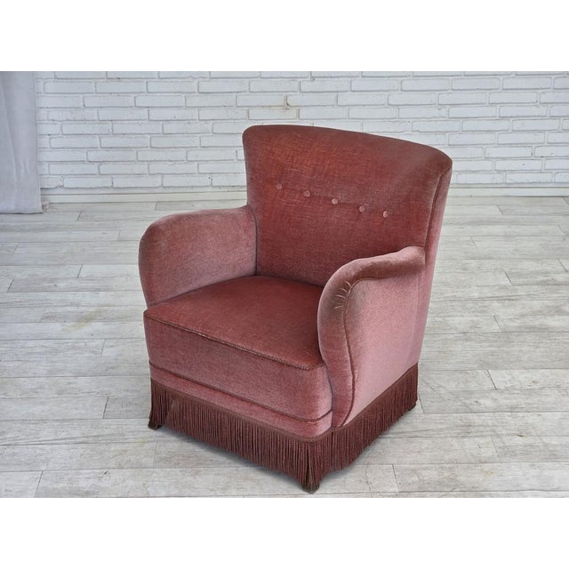 Danish Armchair in Pink Velour and Oak, 1960s For Sale - Image 16 of 18