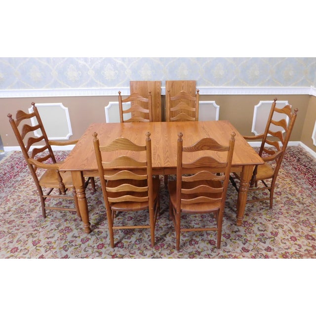 S. Bent Bros. Solid Oak Dining Set Kitchen Table & 6 Ladder Back