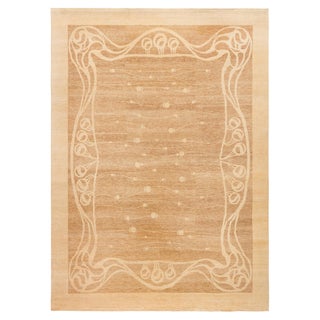 Modern Art Nouveau-Inspired Abstract Tan With Beige Rug "Vinedrift" For Sale