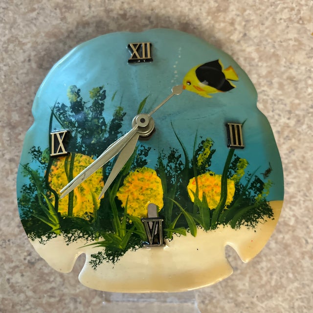 Mid 20th Century Hand Painted Sand Dollar Desk Clock For Sale - Image 4 of 6