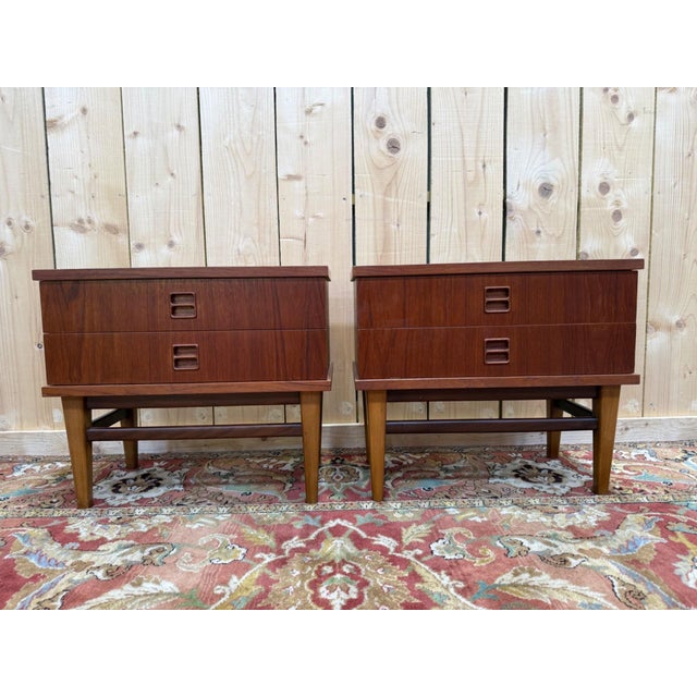 Brown Scandinavian Style Bedside Tables in Teak, 1960s, Set of 2 For Sale - Image 8 of 8