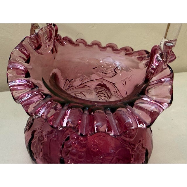1980s Fenton Art Glass Country Cranberry Purple Basket With Grapes and Leaves For Sale - Image 10 of 12