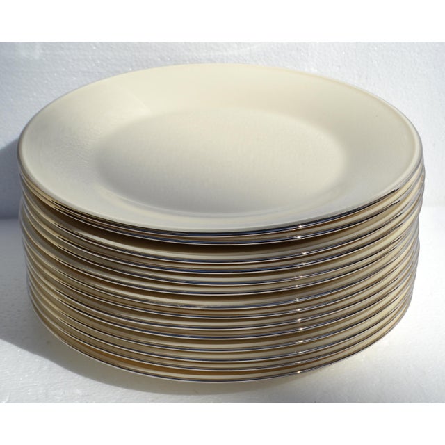 American Vintage Lenox Special Porcelain Beige Dinner Plates Silver Trim - Set of 14 For Sale - Image 3 of 16