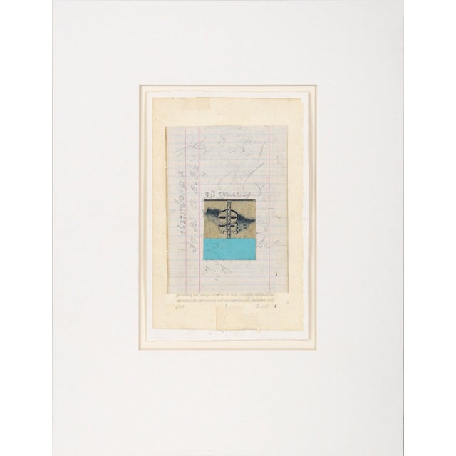Small abstract paper collage in teal and white by Bay Area artist Michael Pauker (American, b. 1957). This piece is...