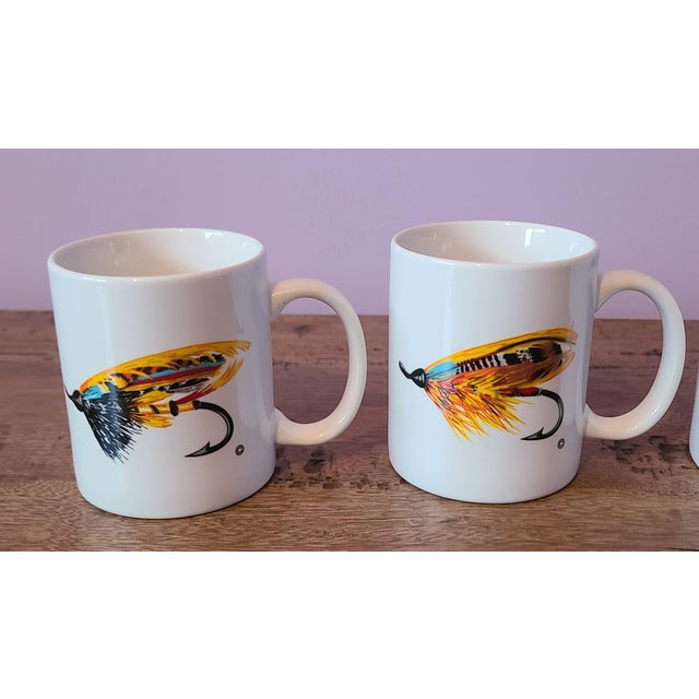 Contemporary Set of 4 Winnie Staniford Designs Fly Fishing Lure Decorative Ceramic Coffee Mugs *New Old Stock* For Sale - Image 3 of 10