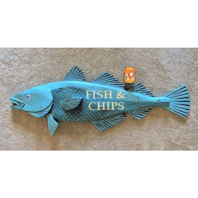 Large Hand Carved Wood Fish & Chips Sign For Sale In Providence - Image 6 of 8