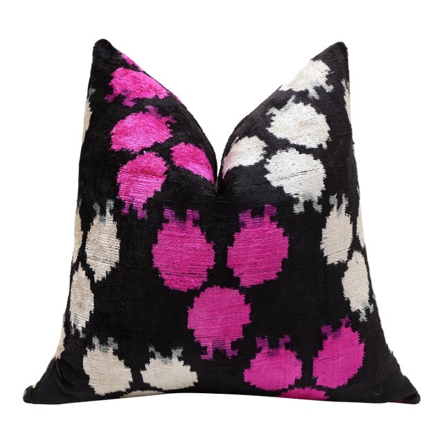 The Midnight & Magenta Ikat Silk Velvet Pillow - 20" X 20" For Sale