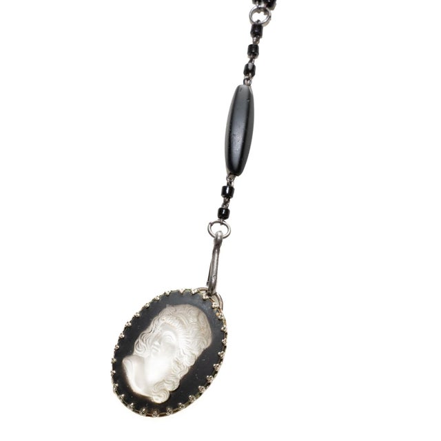 Vintage Black Beaded Wrap Necklace With Lalique Glass Cameo, 1940's For Sale - Image 9 of 18