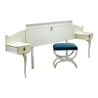 Vintage Headboard With Built in Nightstands With Matching Bench - 2 Pieces For Sale