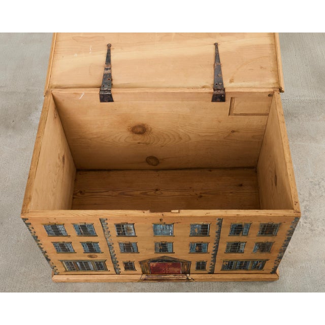 Country English Painted Pine Trunk With Georgian House Facade For Sale - Image 10 of 18