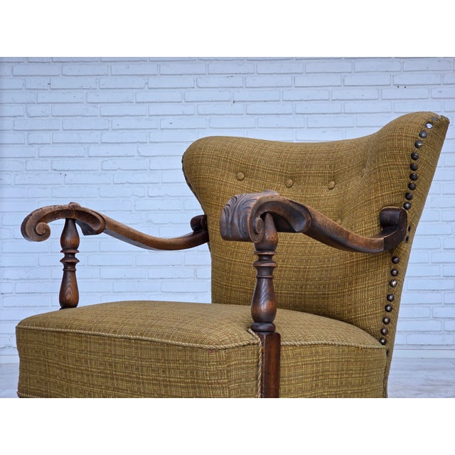 Danish Armchair in Green Furniture Wool and Oak Wood, 1960s For Sale - Image 16 of 18