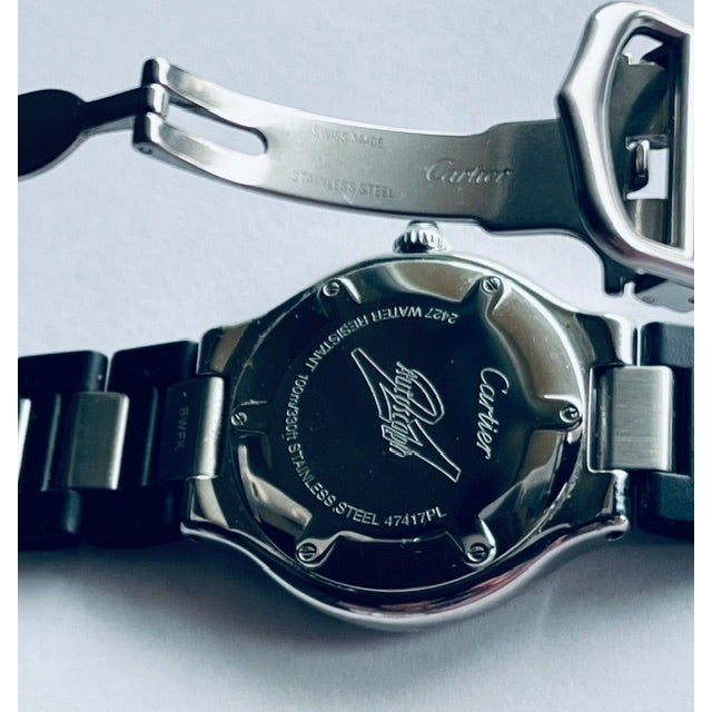 Cartier Vintage Collector-Grade Cartier 21 Must De Cartier Autoscaph Stainless Steel Watch W. Sapphire Cabochon, Unisex, Full Set/Orig. Box/Paper For Sale - Image 4 of 7