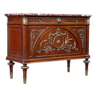 Mid-Century Ornate Mahogany Marble Top Chest of Drawers, 1960 For Sale