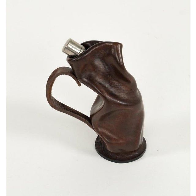 Mid-Century Modern Mid-Century Liqueur Bottle in Brown Leather and Glass, Italy, 1960s For Sale - Image 3 of 14