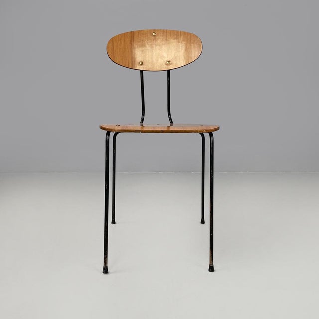 Mid-Century Modern Italian Chairs in Brown Formica and Black Metal, 1960s, Set of 6 For Sale - Image 4 of 18