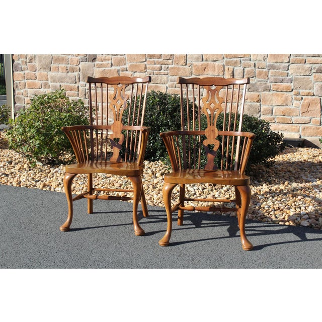 Thomasville Fisher Park Pecan Windsor Armchairs—A Pair For Sale - Image 12 of 18