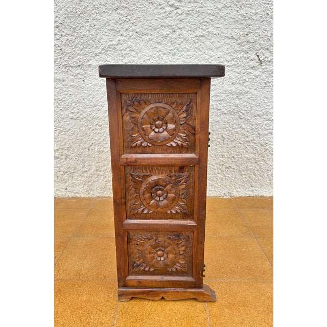 Spanish Rustic Castilian Carved Wood Cabinet, 1930s For Sale - Image 4 of 18