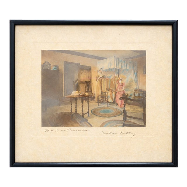 Early 20th Century Wallace Nutting Hand-Colored Photograph “Proud as a Peacock” – Signed Colonial Interior Scene For Sale