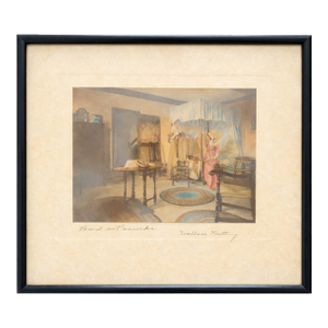 Early 20th Century Wallace Nutting Hand-Colored Photograph “Proud as a Peacock” – Signed Colonial Interior Scene