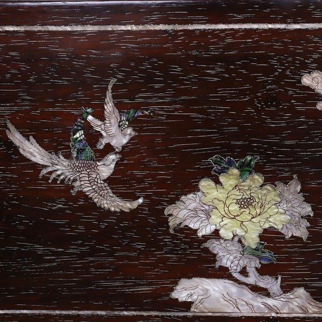 Wood Large Chinese Zitan Wood Plaque Inlaid With Mother-of-Pearl For Sale - Image 7 of 8