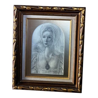 1968 Mid-Century Modern Robert Tripp Framed Pencil Portrait Drawing For Sale