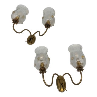 Murano Glass and Gold Leaf Wall Lamps attributed to Seguso, 1960s, Set of 2 For Sale
