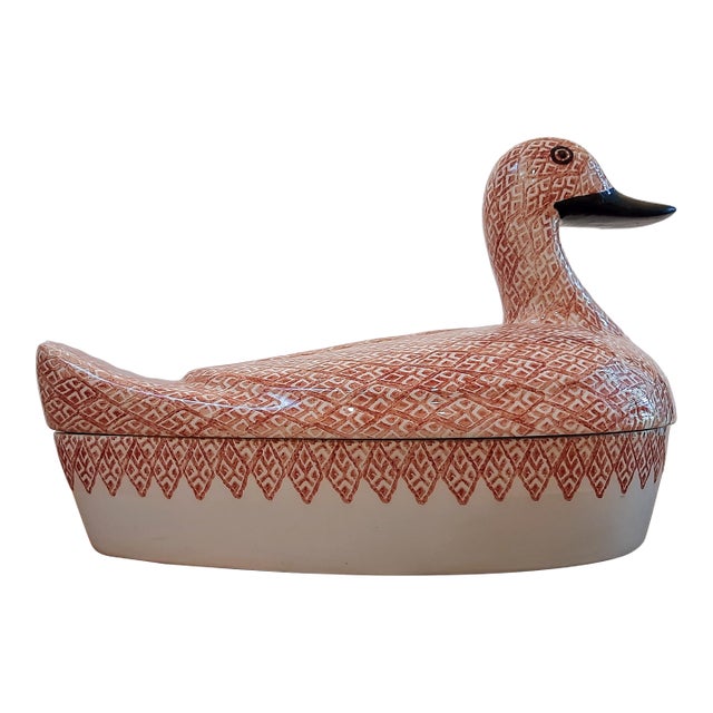 Italian Ceramic Pottery Duck Tureen Hand Painted For Sale