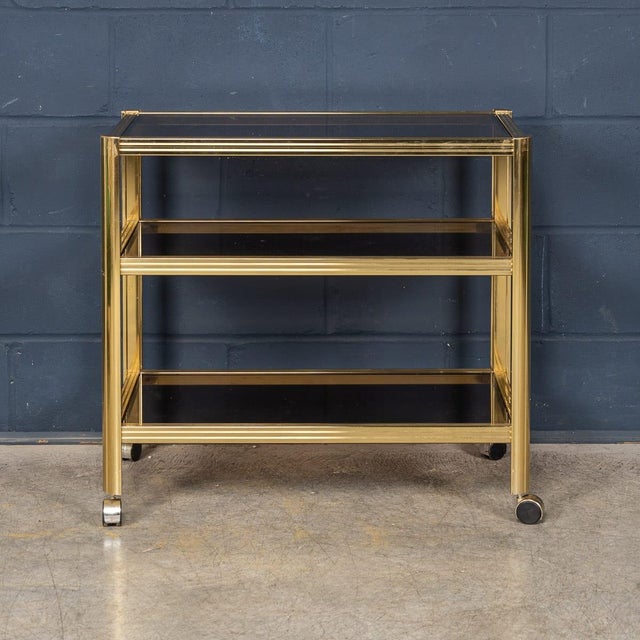 Vintage Brass and Smoked Glass Drinks Trolley from Maison Jansen, 1970 For Sale - Image 4 of 18