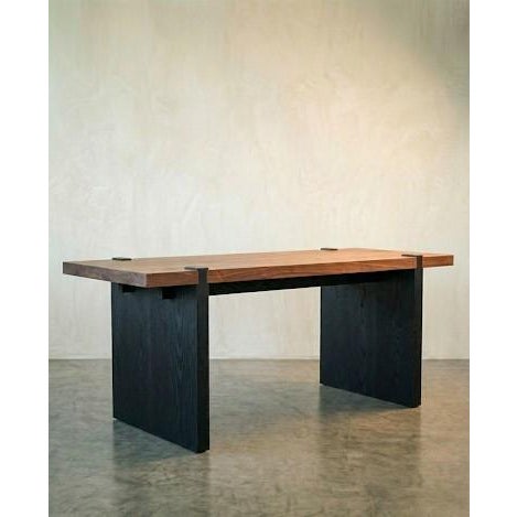 "The Shadowline" Custom Dining Table Set: Walnut & Ebonized Ash Table With 8 Leather Chairs For Sale - Image 4 of 11