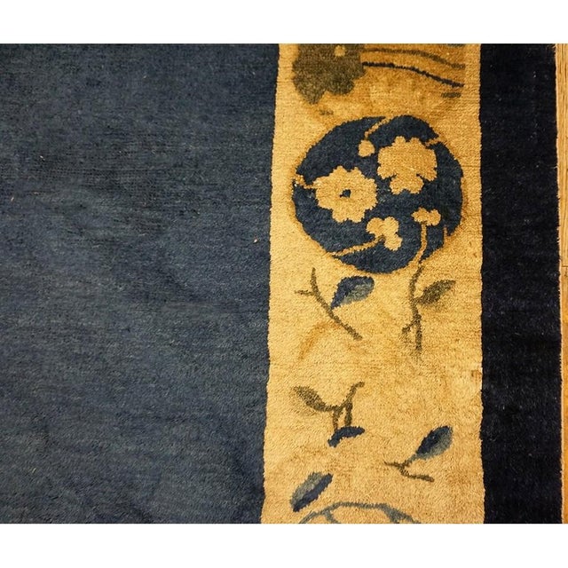 Textile 1920s Antique Blue Open Field Geometric Chinese Peking Handknotted Runner Rug For Sale - Image 7 of 9