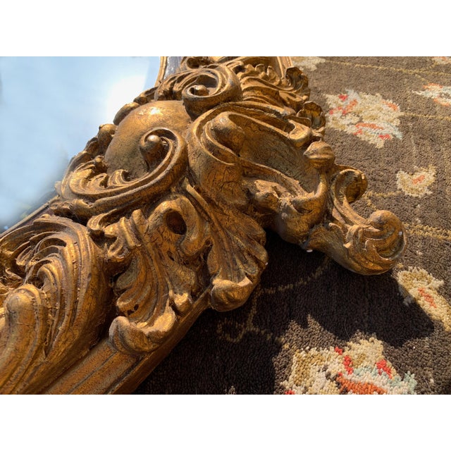 Large Rococo Style Gilded Oval Mirror For Sale - Image 4 of 12