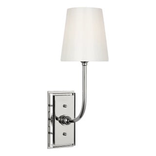 Thomas O'Brien for Visual Comfort Signature Hulton 17" Cordless Single Sconce in Polished Nickel with White Glass Shade For Sale