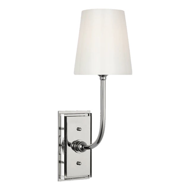 Thomas O'Brien for Visual Comfort Signature Hulton 17" Cordless Single Sconce in Polished Nickel with White Glass Shade For Sale