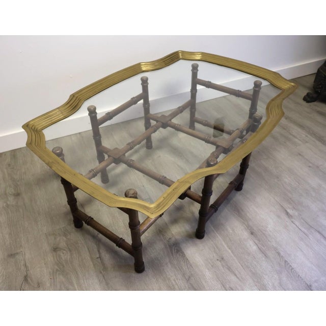 Chinoiserie Hollywood Regency Faux Bamboo Brass & Glass Coffee Table For Sale - Image 3 of 6