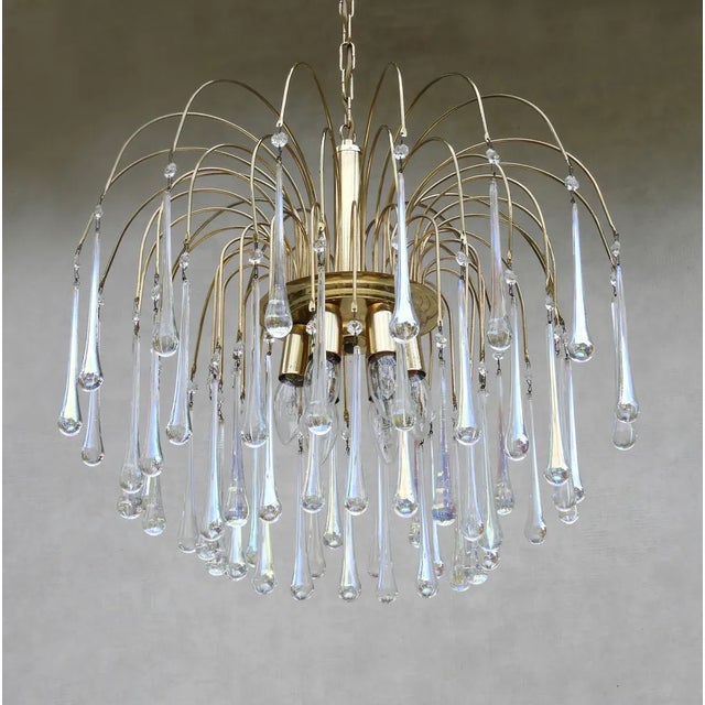 1970s 6-Light Irridescent Murano Crystal Waterfall Chandelier in the style of Venini, Italy, 1970s For Sale - Image 5 of 7