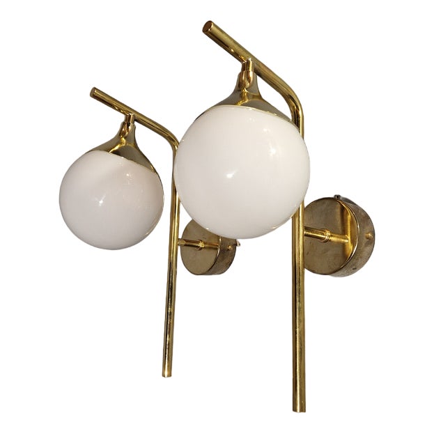 Sphere Wall Lamps in Brass and Glass, Set of 2 For Sale