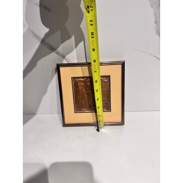 A Vintage Framed 3d Copper Relief Wall Art Piece Featuring a Pressed Metal Figure. (A Dog) For Sale In Miami - Image 6 of 12