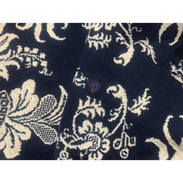 Antique 1844 Jacquard Hand-Loomed Blue Cream Cotton Wool Textile Coverlet For Sale - Image 10 of 13