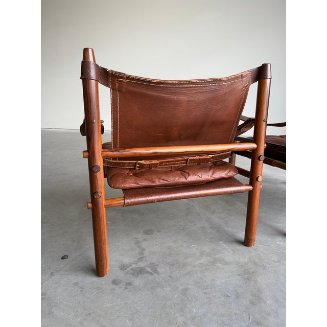 1960s Mid Century Arne Norell Sirocco Rosewood and Brown Leather Safari Chair Pair For Sale - Image 5 of 12
