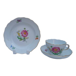 Vintage Porcelain Coffee and Tea Trio Set with Hand-Painted Aster Motif from Meissen, 1970, Set of 3 For Sale