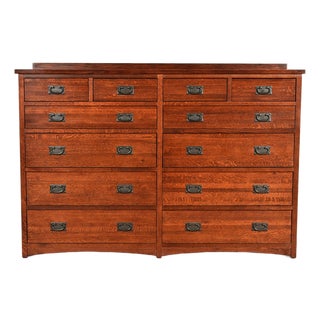 Stickley Style Mission Oak Arts & Crafts Twelve-Drawer Dresser or Chest of Drawers For Sale